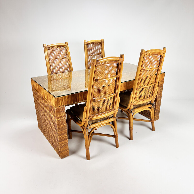 Vintage rattan and cane dining set, 1970s