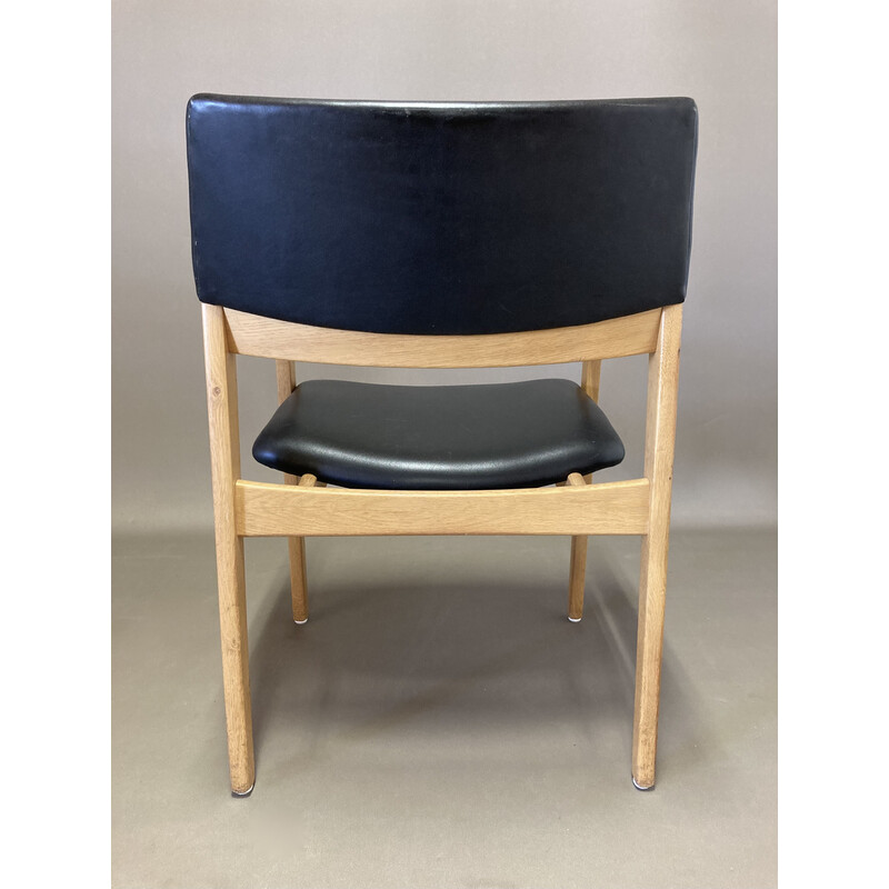 Scandinavische zwart lederen fauteuil, 1950