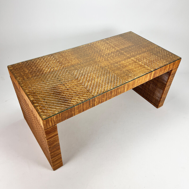 Vintage rattan and cane dining table, 1970s
