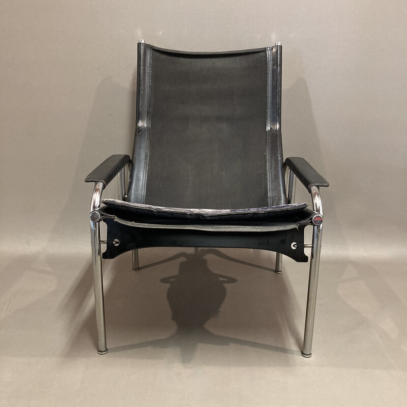 Vintage zwart lederen fauteuil, 1960