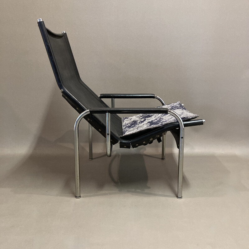 Vintage zwart lederen fauteuil, 1960