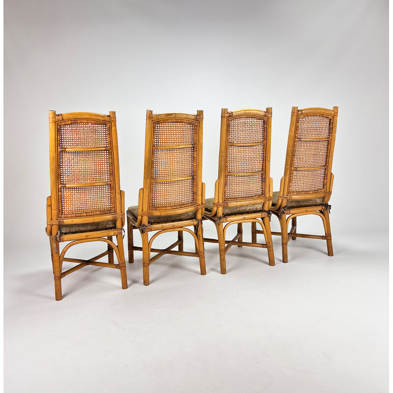 Cadeiras de jantar Vintage rattan e de cana, década de 1970
