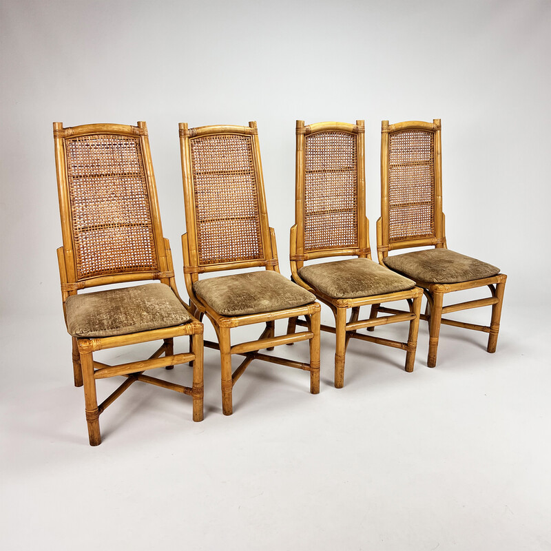Vintage rattan and cane dining chairs, 1970s