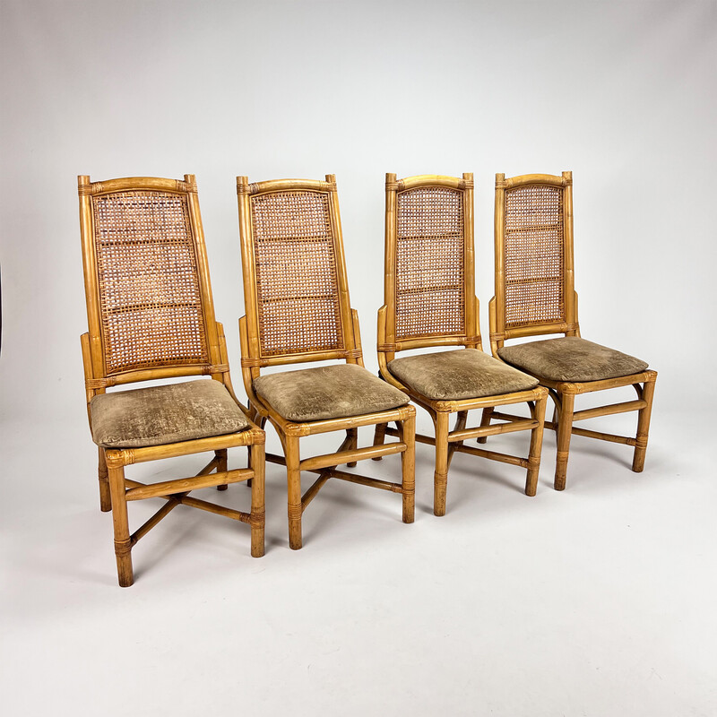 Cadeiras de jantar Vintage rattan e de cana, década de 1970