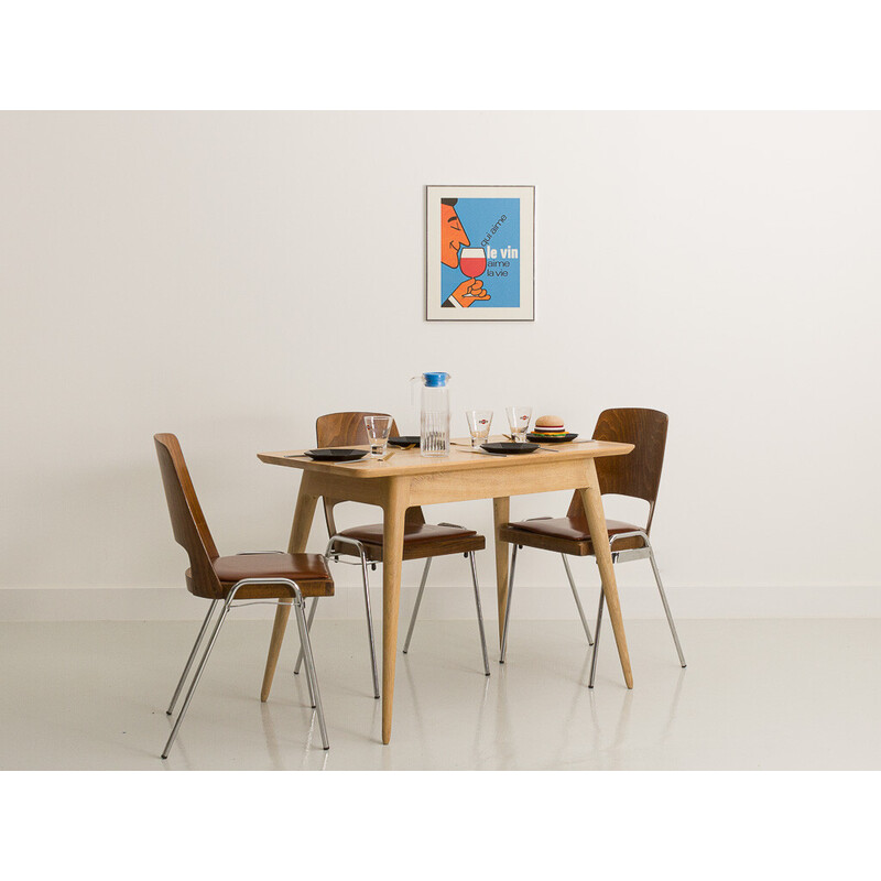 Vintage table with compass legs in local solid oakwood