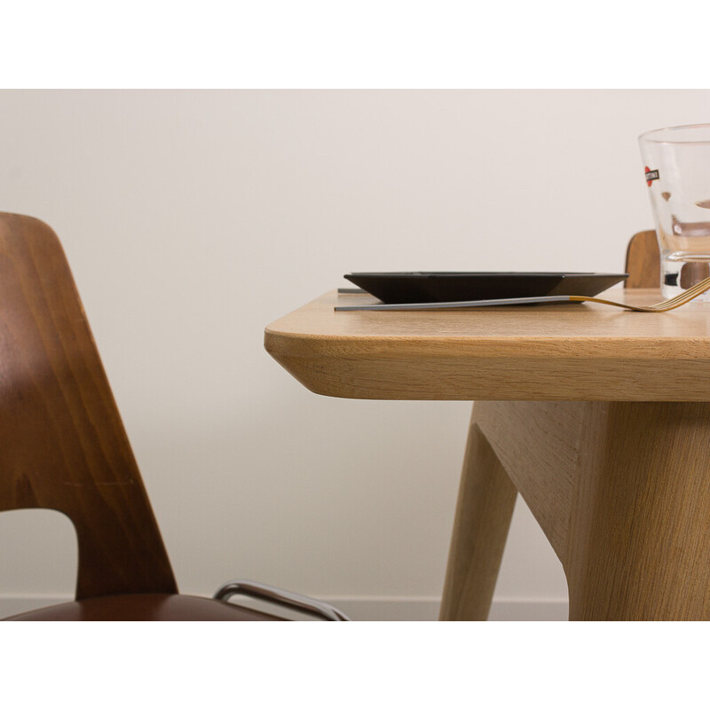 Vintage table with compass legs in local solid oakwood