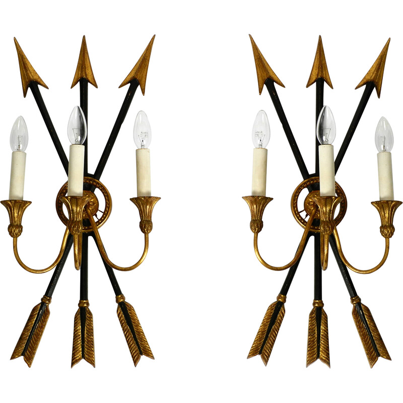 Pair of vintage Italian 3-armed wall lamps by Palladio