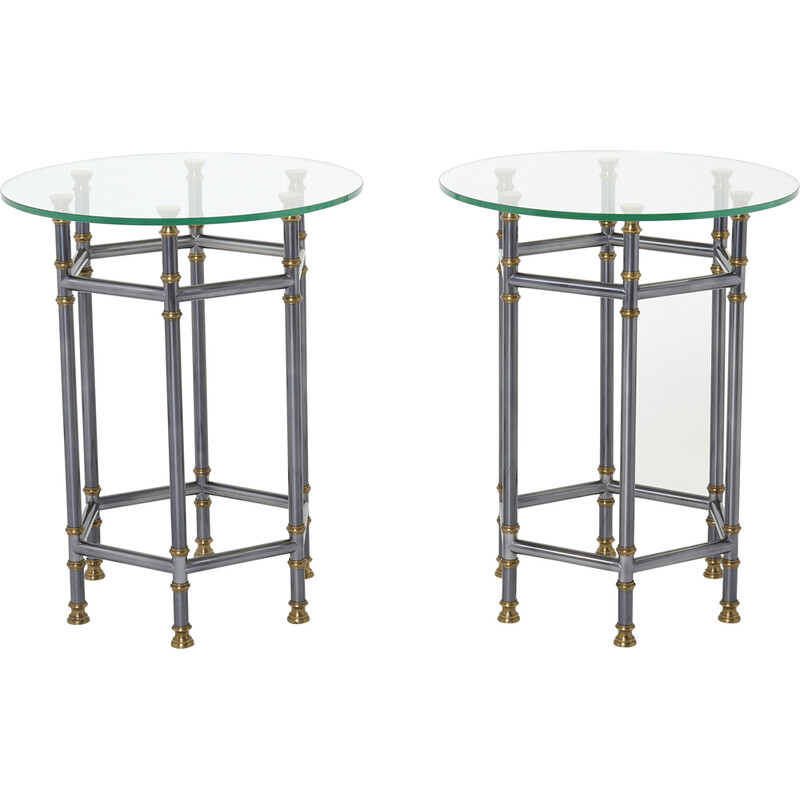 Pair of vintage brass and glass pedestal tables by Jansen, 1970