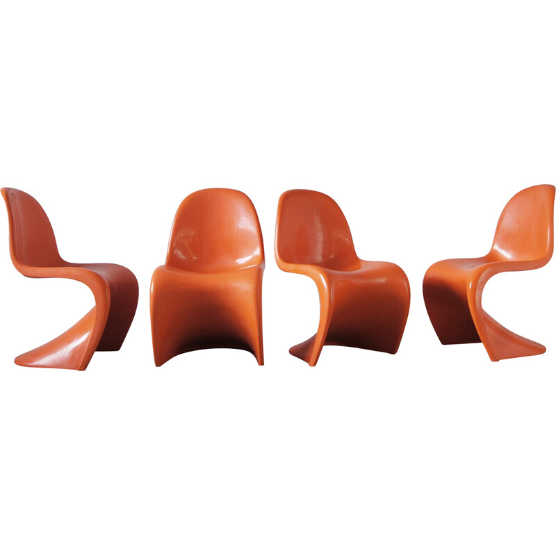 Juego de 4 sillas Panton vintage naranja de Verner Panton para Herman Miller, años 70