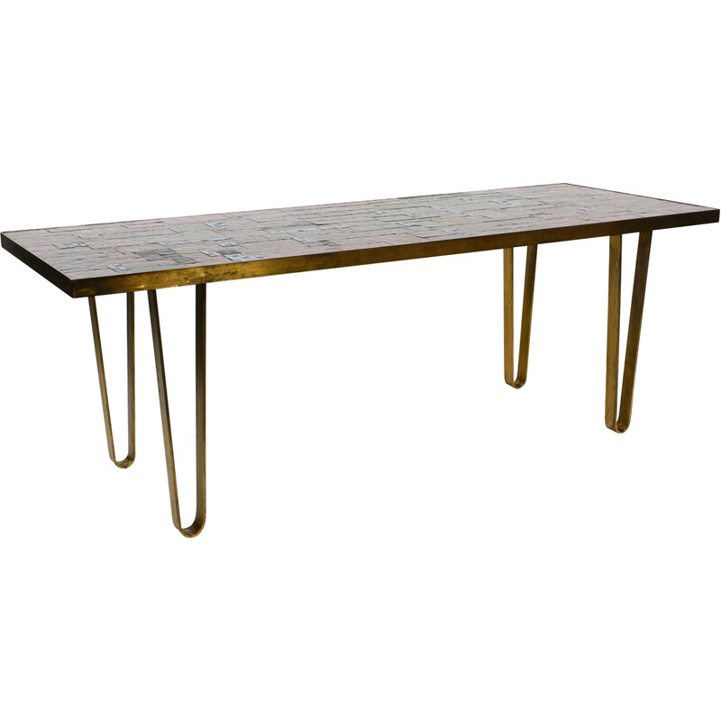 Mid century mosaic coffee table with brass hairpin legs