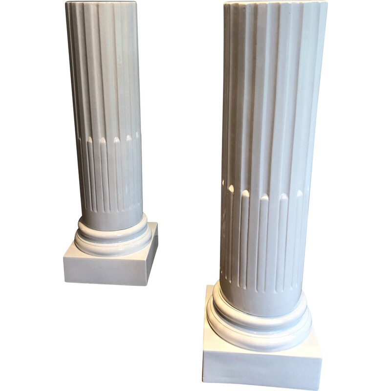 Pair of vintage white porcelain columns, 1970