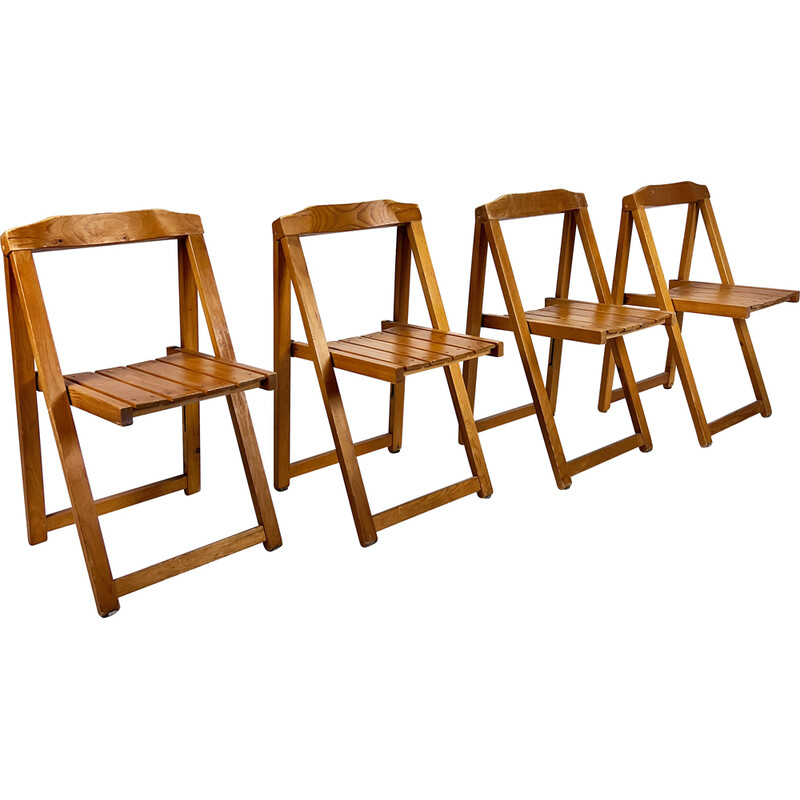 Vintage Italian birchwood folding chairs, 1970s