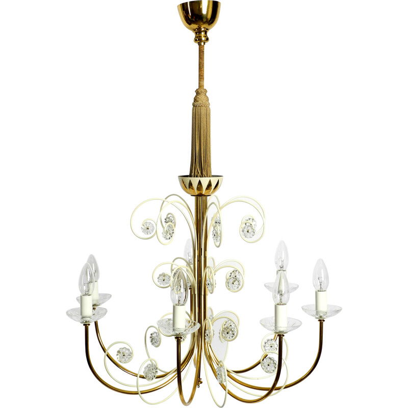 Mid century brass chandelier with 7 arms by the Vereinigten Werkstätten, Germany