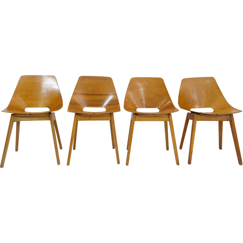 Set of 4 vintage barrel chairs by Pierre Guariche for Steiner, 1950