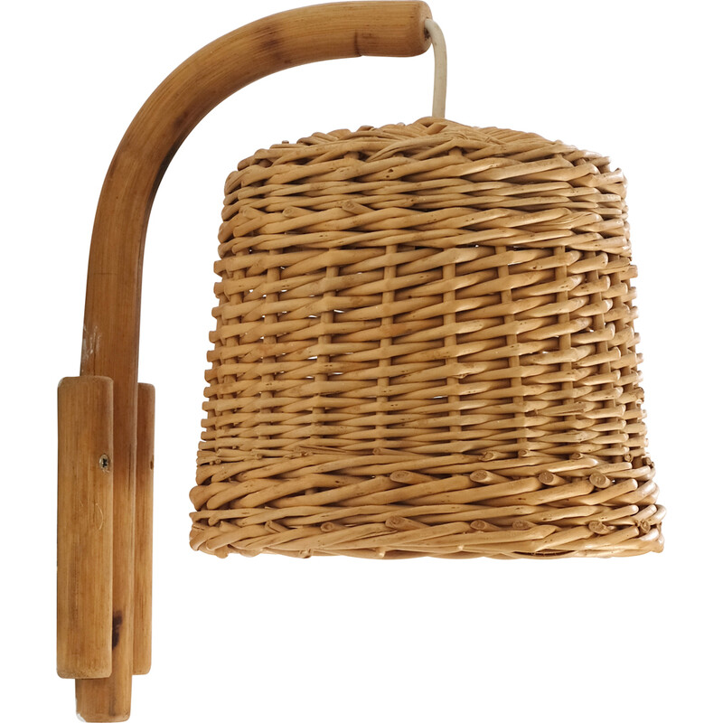 Vintage wicker and rattan wall lamp, 1960-1970