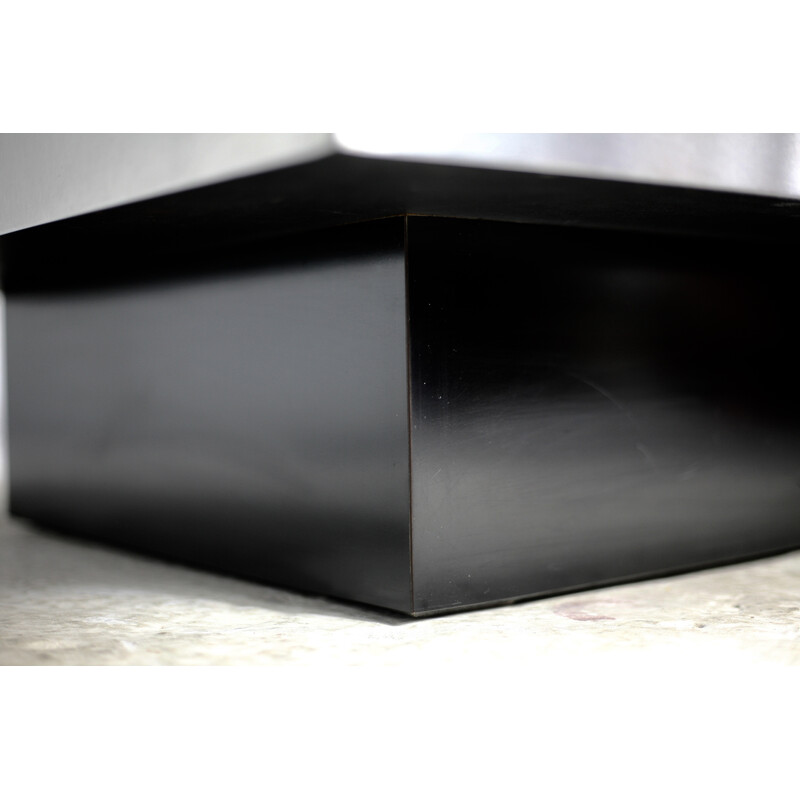 Vintage steel and black glass coffee table, France 1970