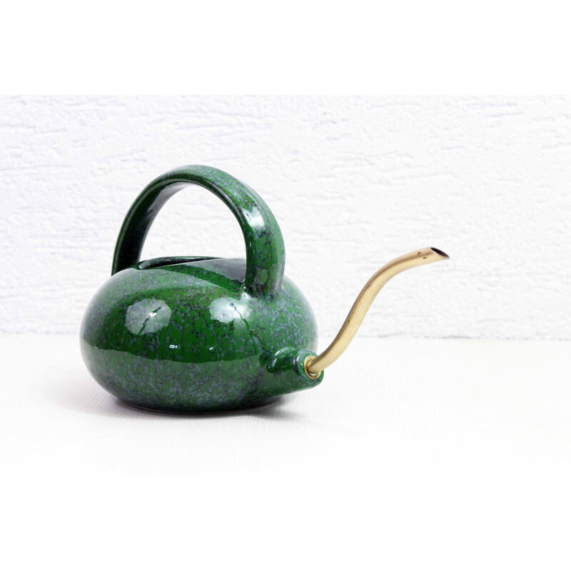 Vintage watering can in ceramic and brass, 1950-1960