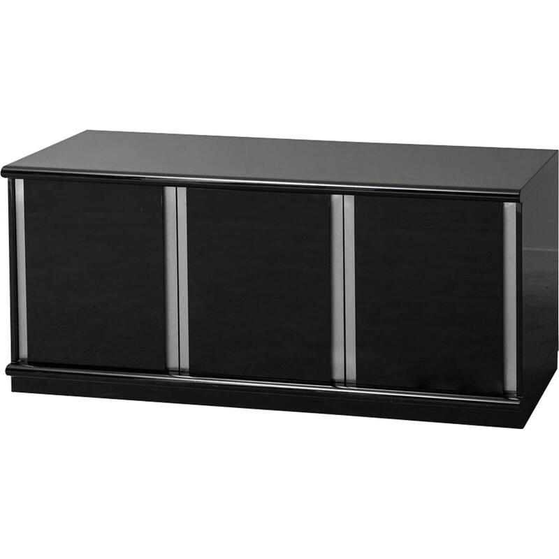 Vintage polished black wood sideboard by Cidue, 1970