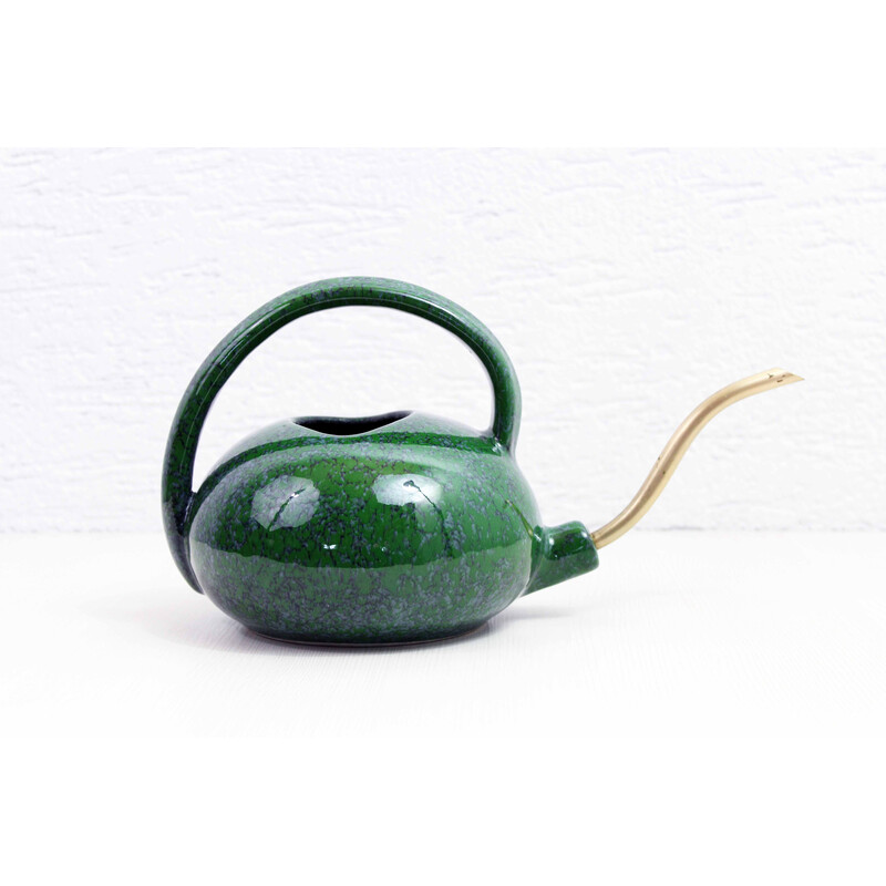 Vintage watering can in ceramic and brass, 1950-1960