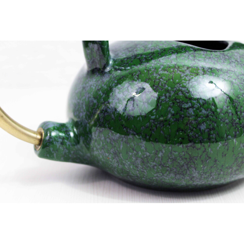 Vintage watering can in ceramic and brass, 1950-1960