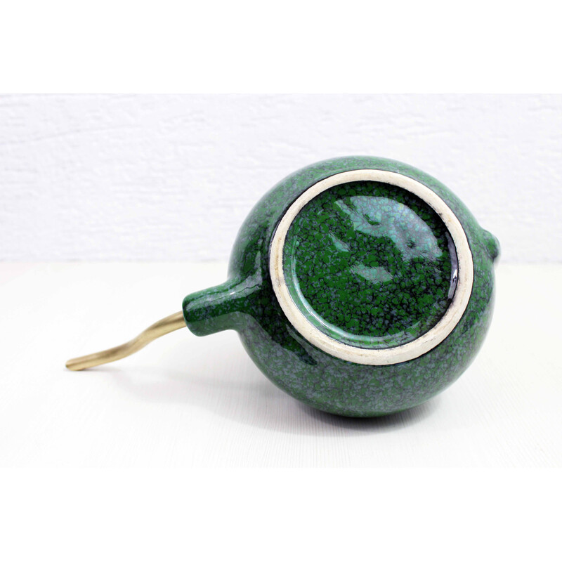 Vintage watering can in ceramic and brass, 1950-1960