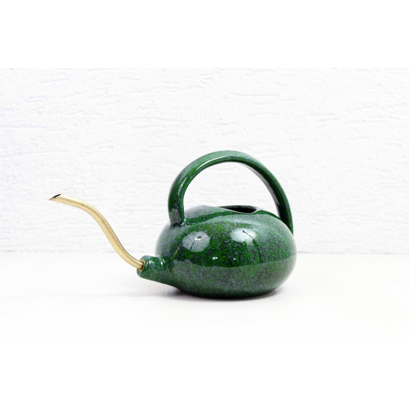 Vintage watering can in ceramic and brass, 1950-1960