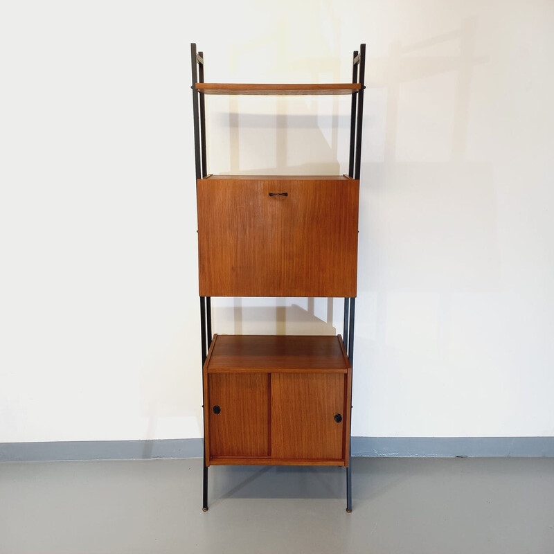 Vintage teak and metal bookcase, 1960