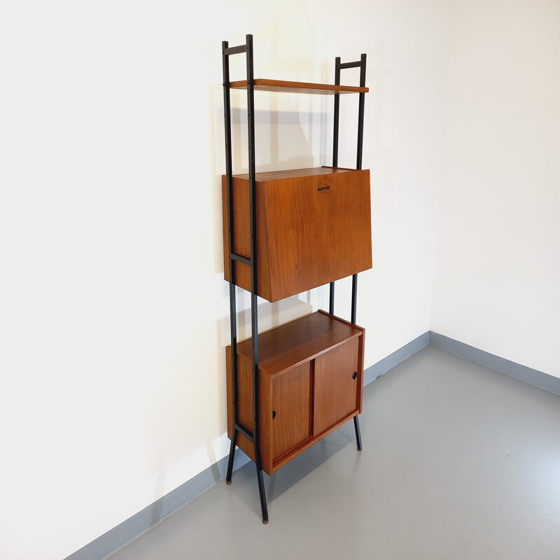 Vintage teak and metal bookcase, 1960