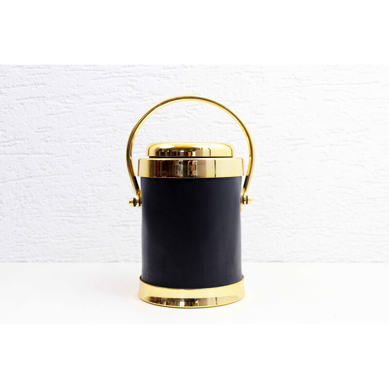 Vintage leather and brass ice bucket, 1970-1980