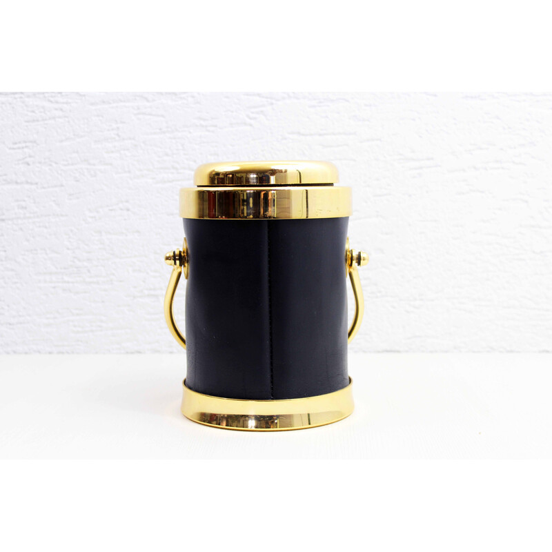 Vintage leather and brass ice bucket, 1970-1980