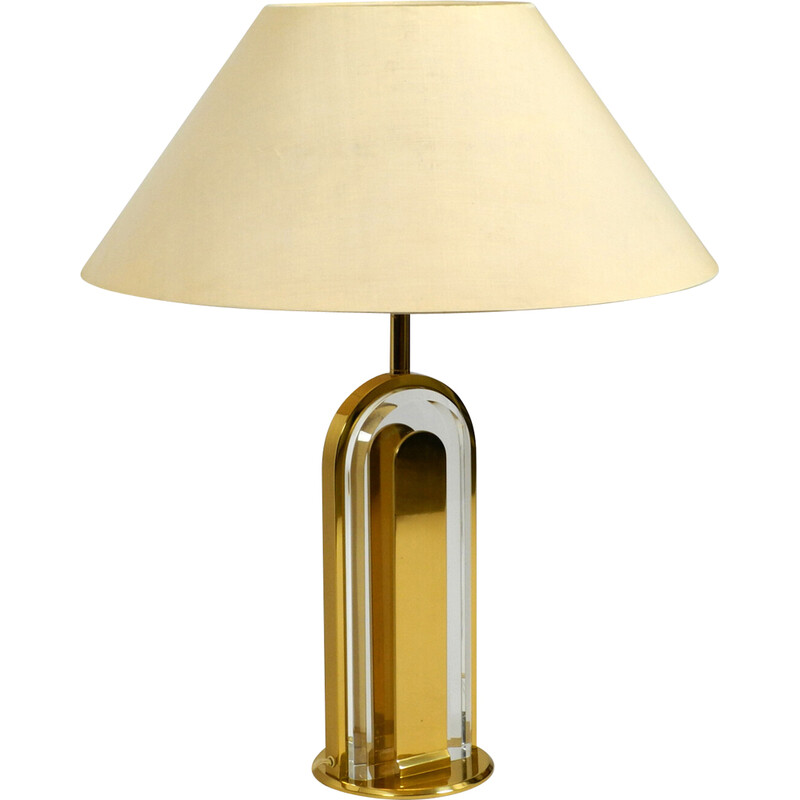 Vintage brass and glass table lamp by Vereinigte Werkstätten Collection, Germany 1970s