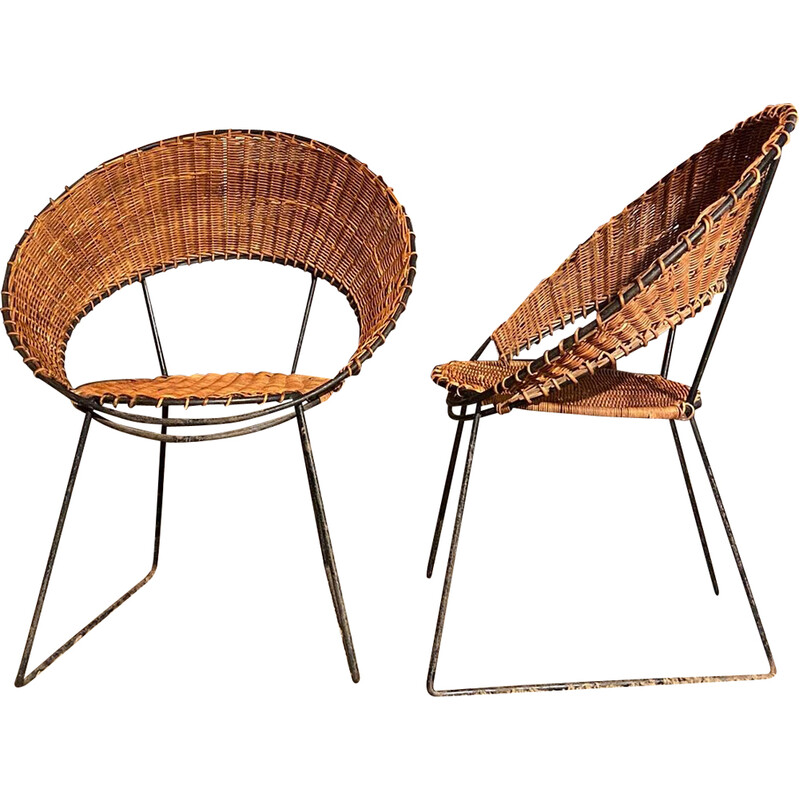 Vintage wicker living room set by Raoul Guys, 1950