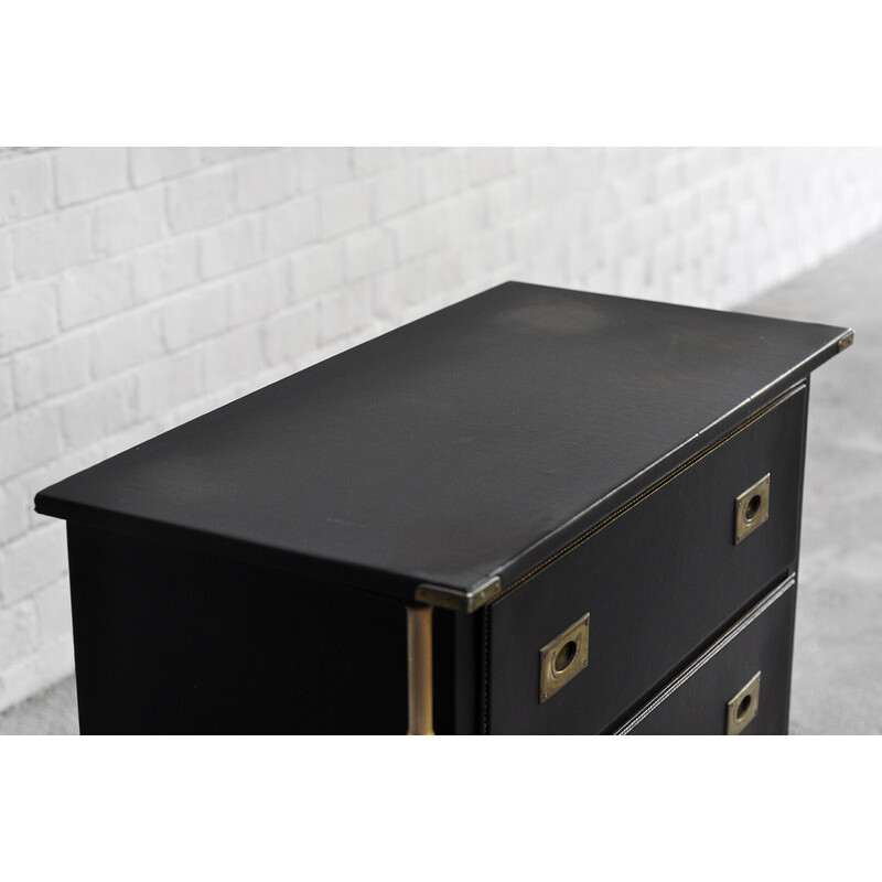 French vintage handstitched leather and brass chest of drawers by Jacques Adnet