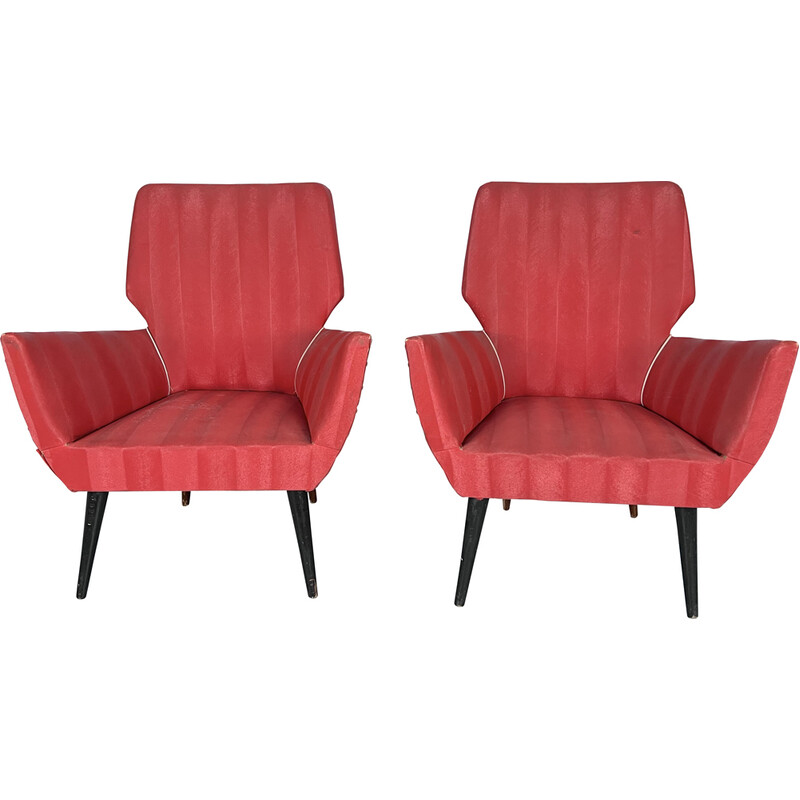 Pair of mid-century red armchairs, Italy 1950s