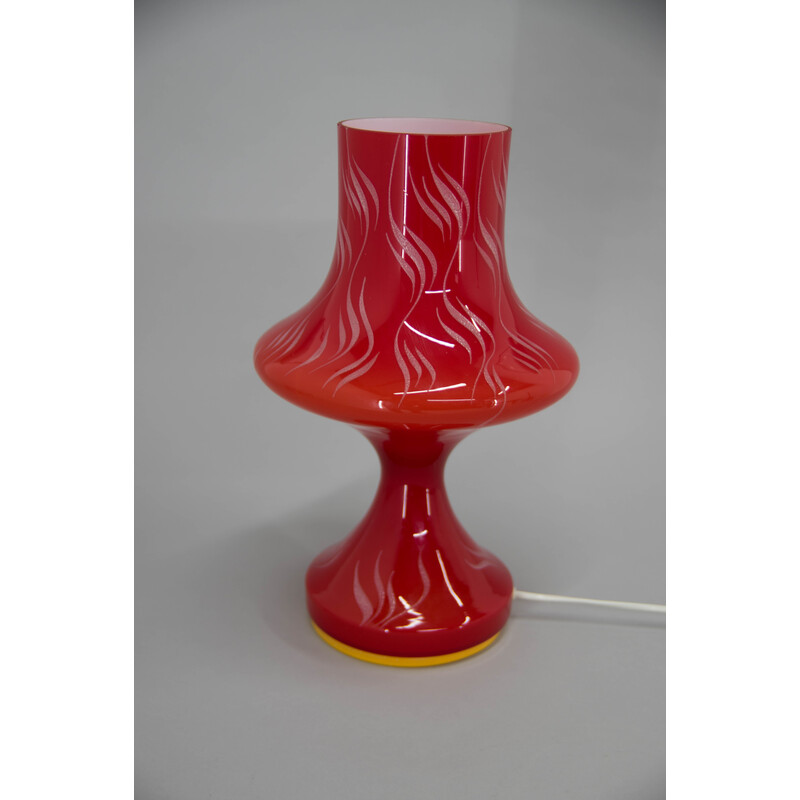 Vintage red glass table lamp by Valasske Mezirici, Czechoslovakia 1970s