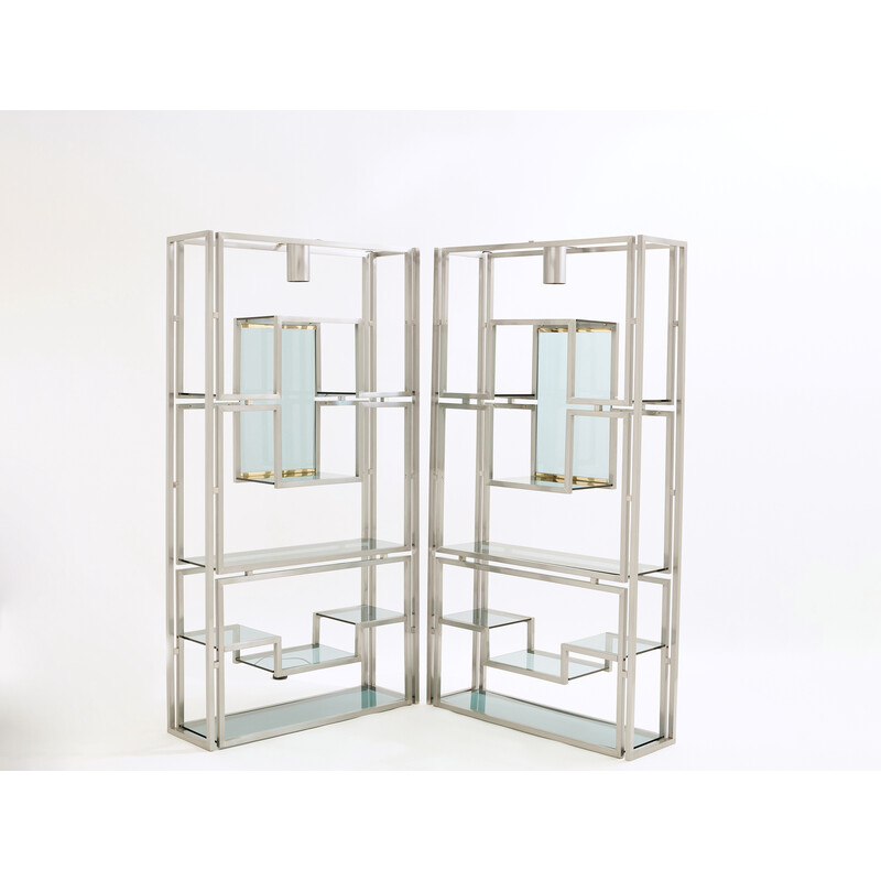 Pair of vintage brushed steel and brass shelves by Kim Moltzer, 1970