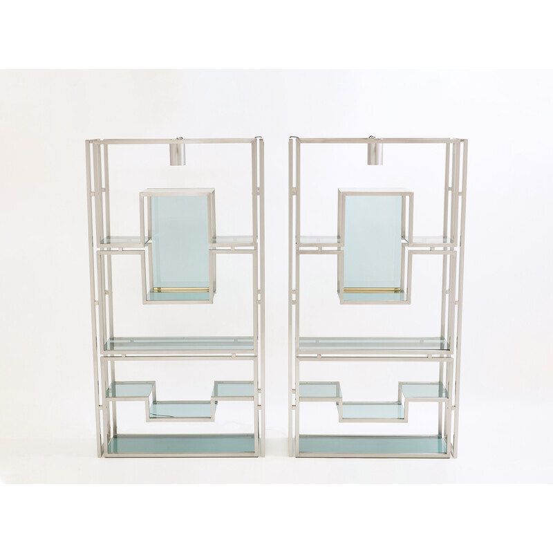 Pair of vintage brushed steel and brass shelves by Kim Moltzer, 1970