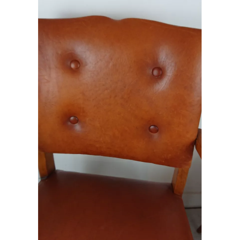 Pair of vintage brown leather armchairs, France 1950