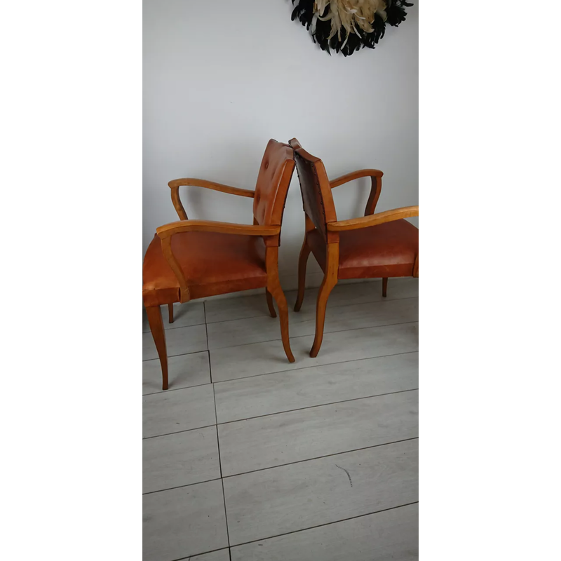 Paar Vintage-Sessel aus braunem Leder, Frankreich 1950
