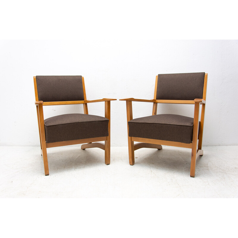 Paar Sessel aus der Mitte des Jahrhunderts aus Buche und Esche, 1970er Jahre