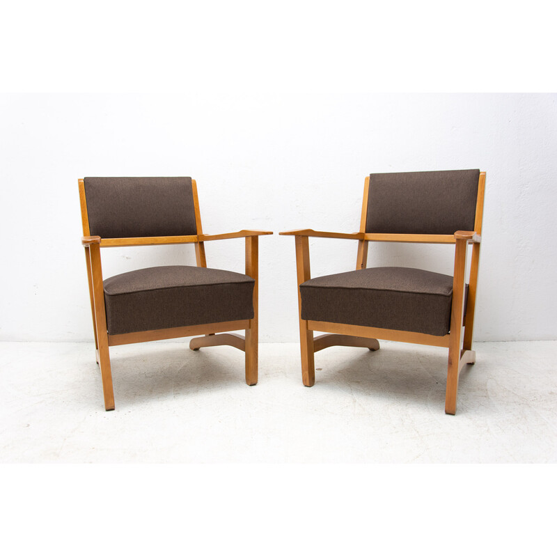 Pair of mid century armchairs in beech and ash wood, 1970s