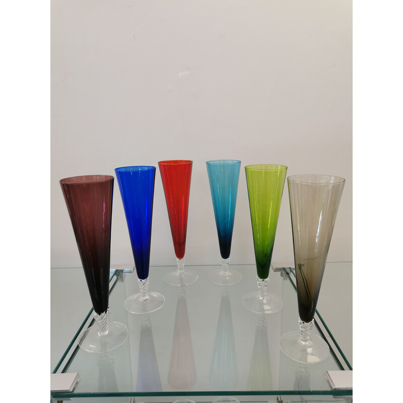 Set of 6 vintage Murano glass champagne flutes, 1960