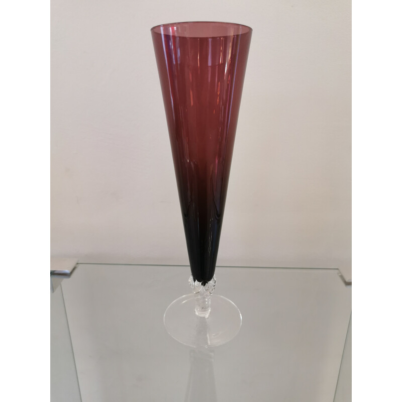 Set of 6 vintage Murano glass champagne flutes, 1960