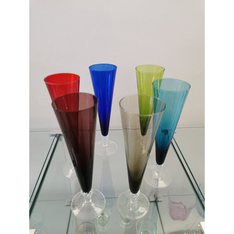 Set of 6 vintage Murano glass champagne flutes, 1960