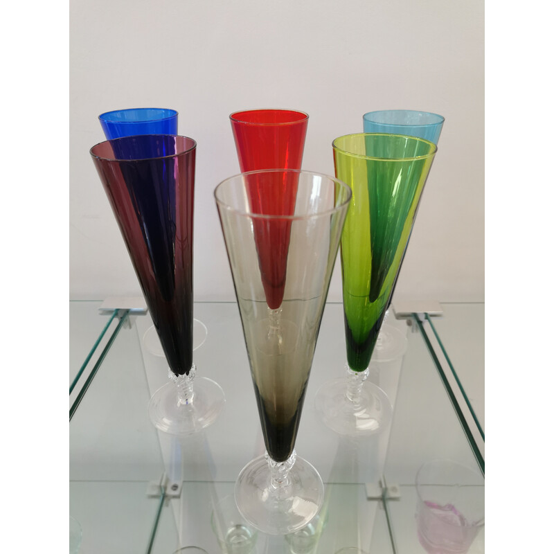 Set of 6 vintage Murano glass champagne flutes, 1960