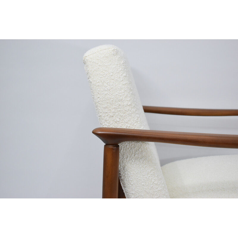 Vintage armchair in white boucle by E. Homma