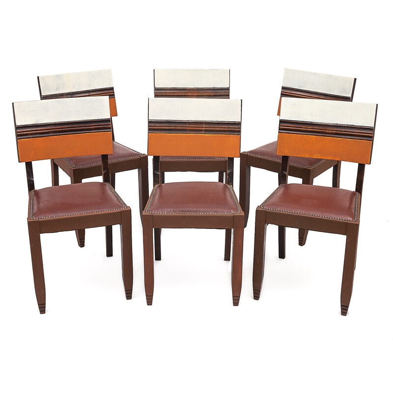 Set of 6 vintage solid oakwood chairs, 1950
