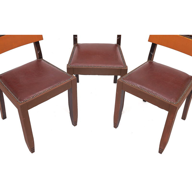 Set of 6 vintage solid oakwood chairs, 1950