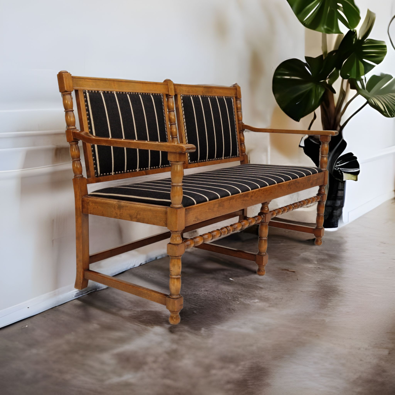 Vintage Scandinavian bench-sofa in ash wood and wool, 1950s