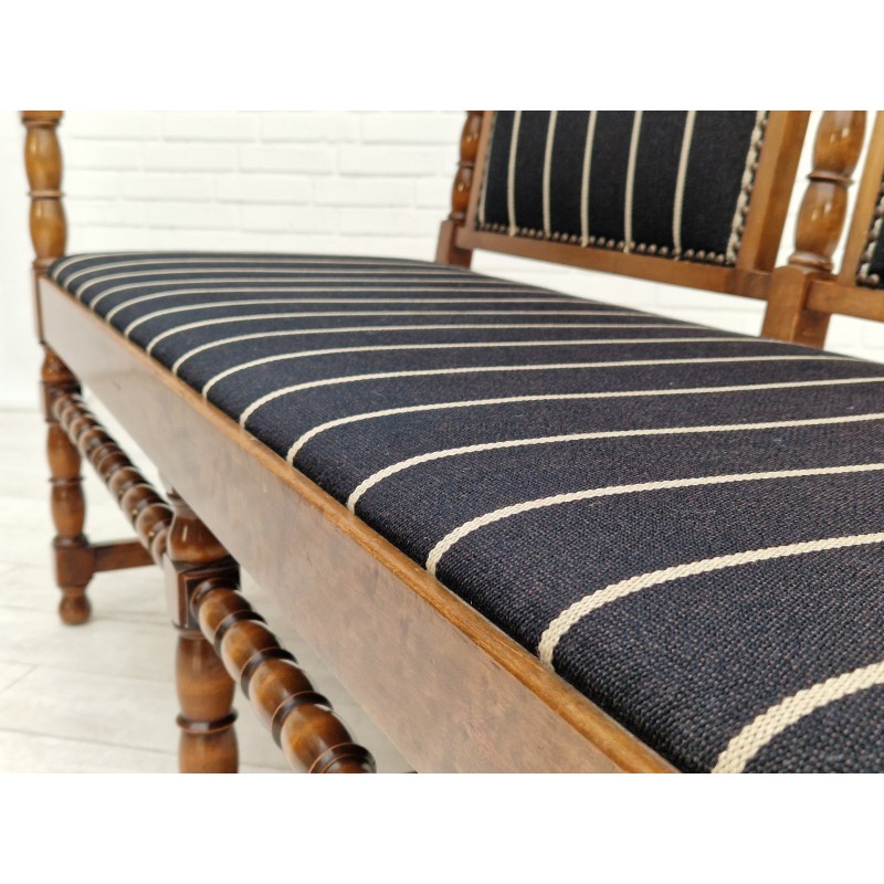 Banco-sofá escandinavo vintage en madera de fresno y lana, años 50
